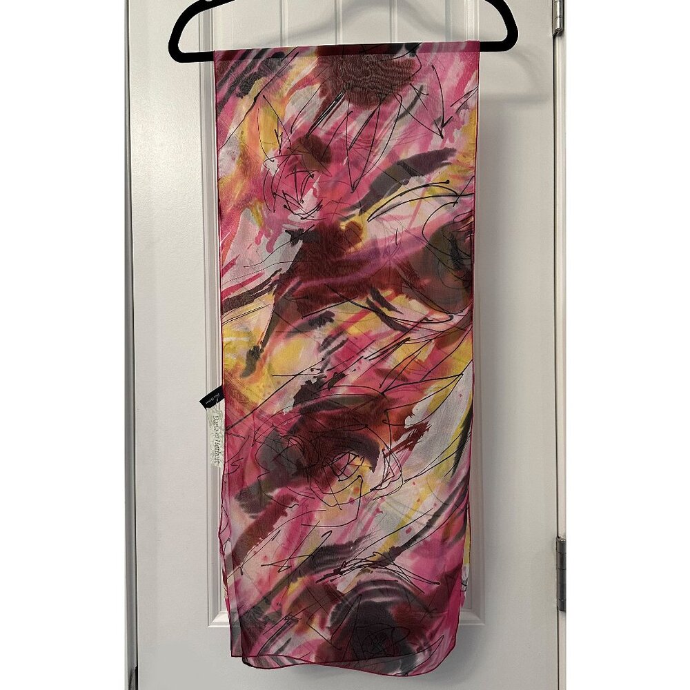 New Dana Herbert 100% Silk Scarf Handmade in Oregon 13”x56” Pink Purple Abstract - Picture 2 of 3